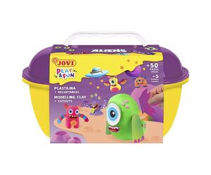 COFRE PLASTILINA 24 BARRAS+MOLDES+CORTADOR ALIENS
