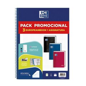 PACK 3 BLOC EUROPEANBOOK 80H CUADRO 5X5 COLORES VIVOS OXFORD